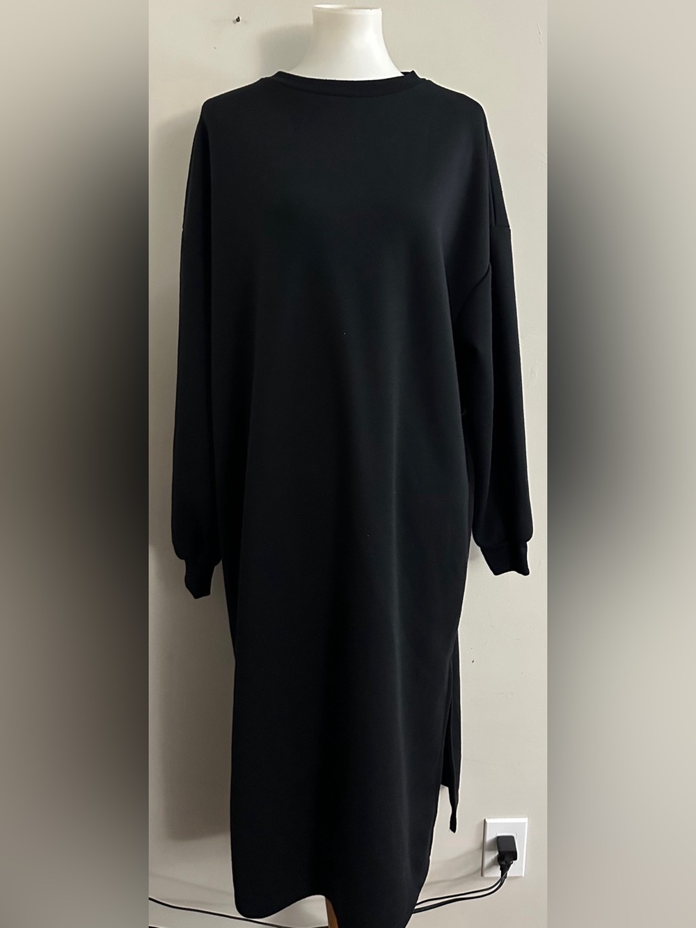 River Island Black Long Sleeve Midi Sweater Dress Preppy Minimalist Fall Chic